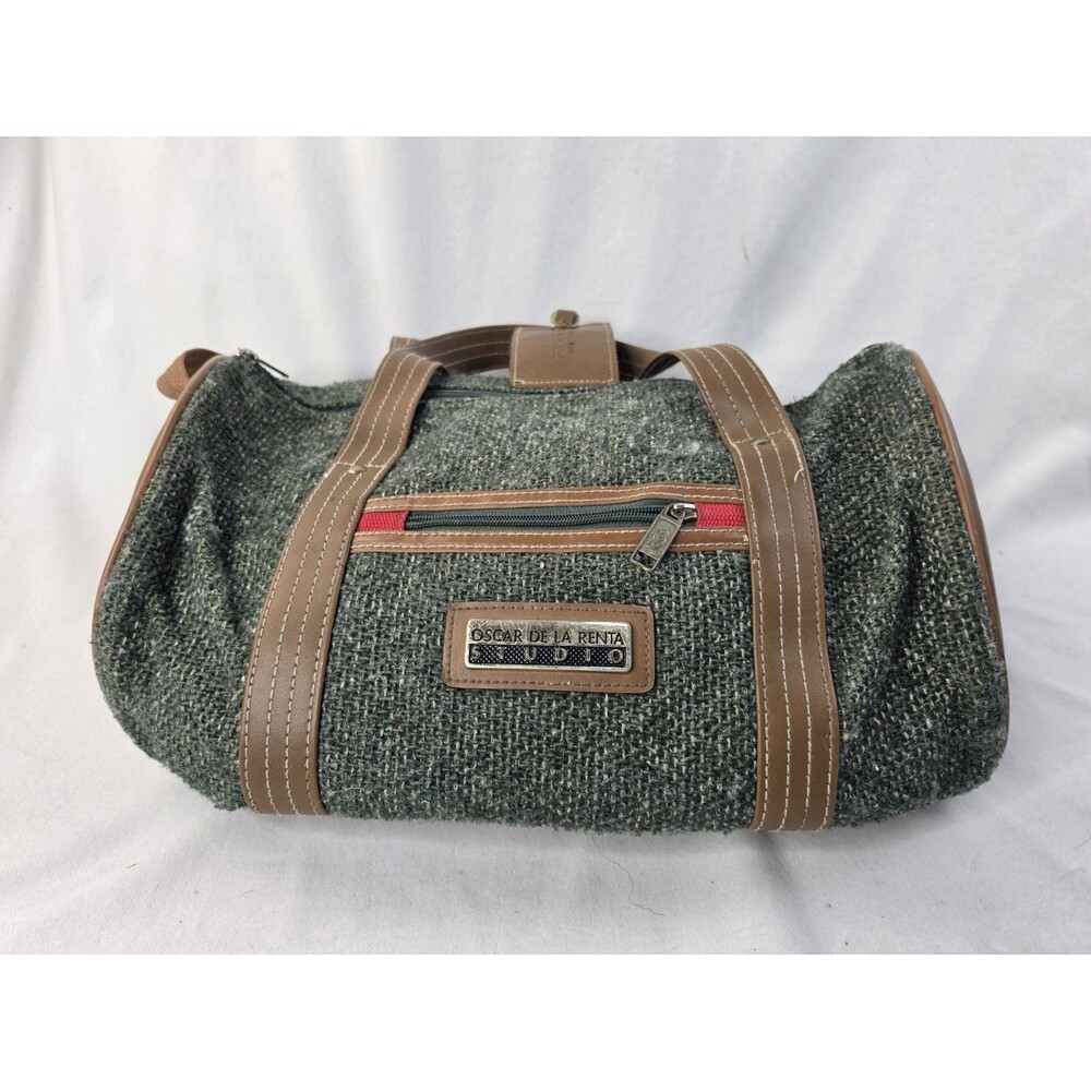 Oscar de la Renta Studio Vintage Green Tweed Duffle / Travel Weekender Bag